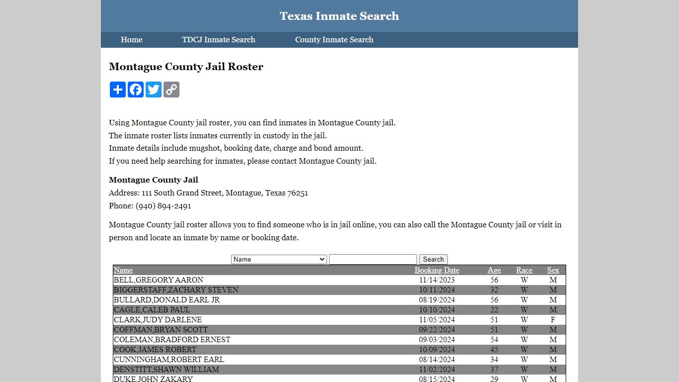 Montague County Jail Roster - inmatesearchtexas.org